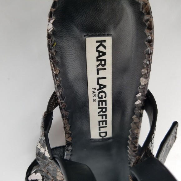 Karl Lagerfeld Womens Brown Black Snake Print Slingback Block Heel Sandal  6.5 M - Picture 6 of 7